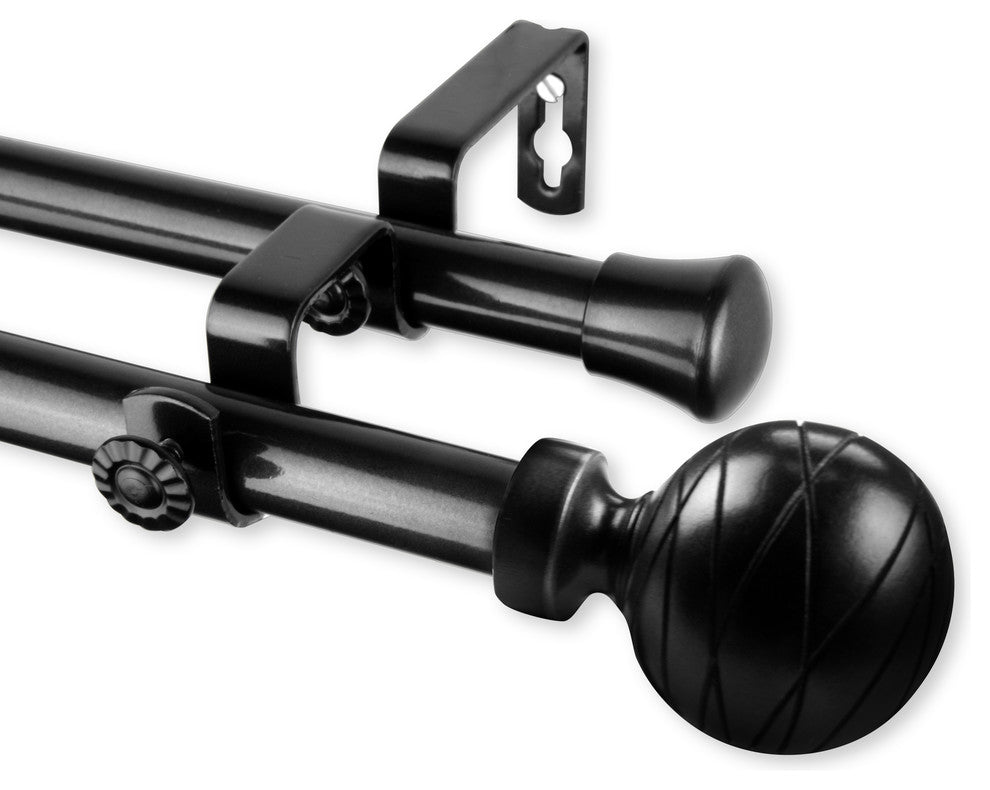 Arman Double Curtain Rod 13/16" Diameter 66-120" Black