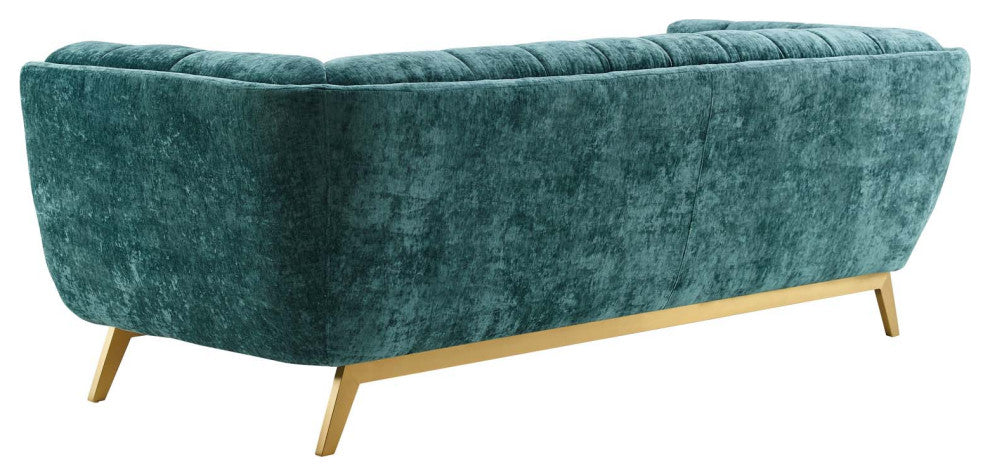 Sofa, Velvet, Teal Blue, Modern, Living Lounge Room Hotel Lobby Hospitality