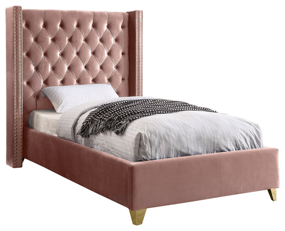 Barolo Velvet Upholstered Bed, Pink, Twin