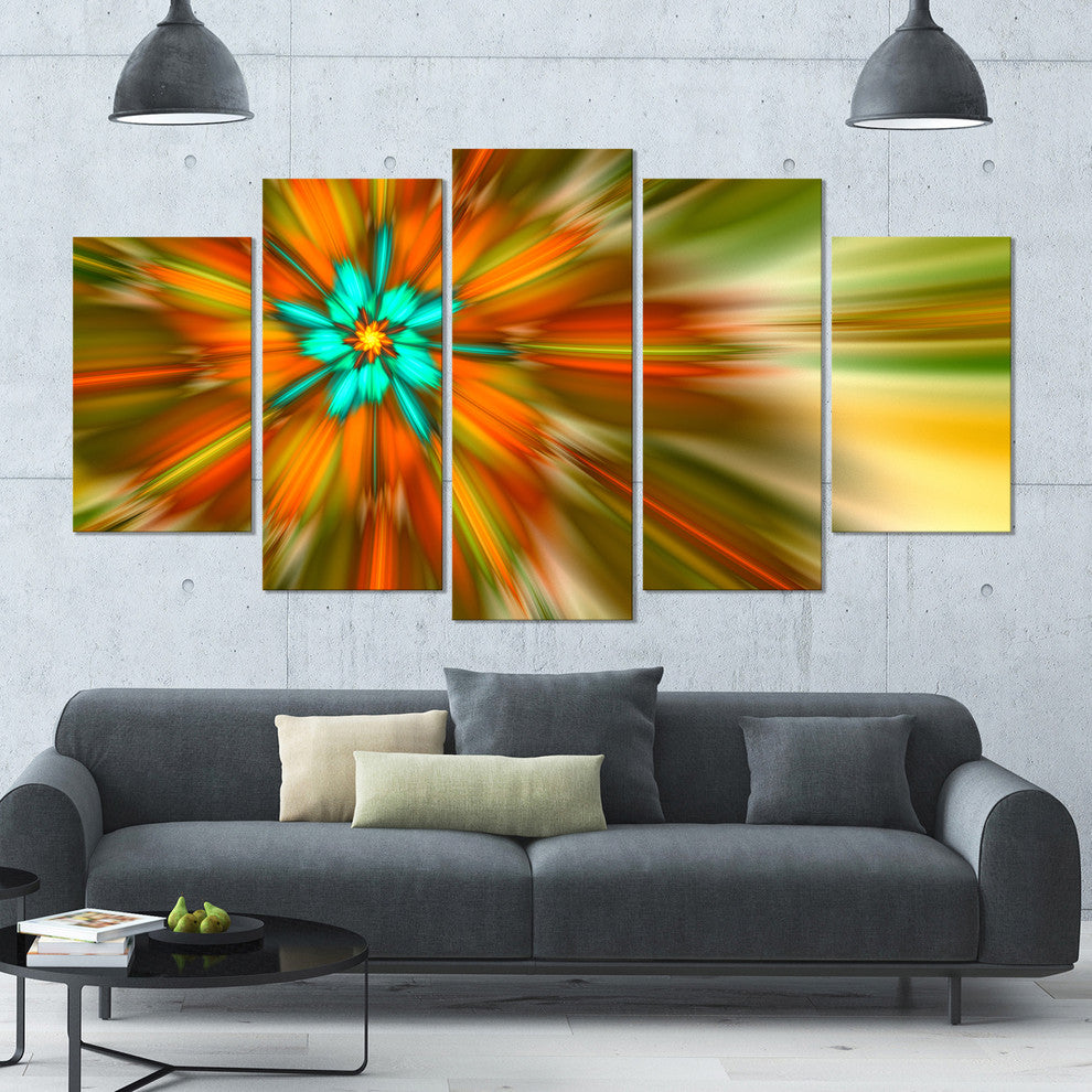 Rotating Bright Fractal Flower, Contemporary Canvas Art Print, 60"x32", 5 Panels