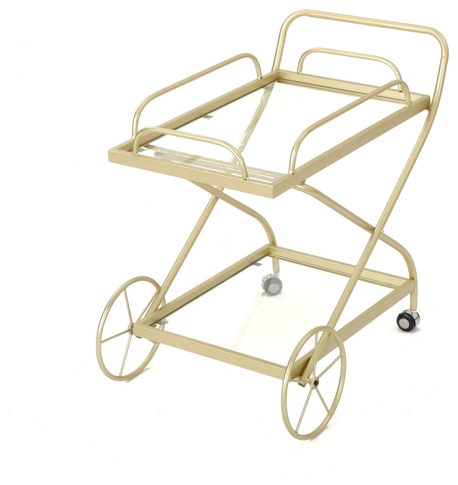 GDF Studio Patty Traditional Iron and Glass Bar Cart, Gold