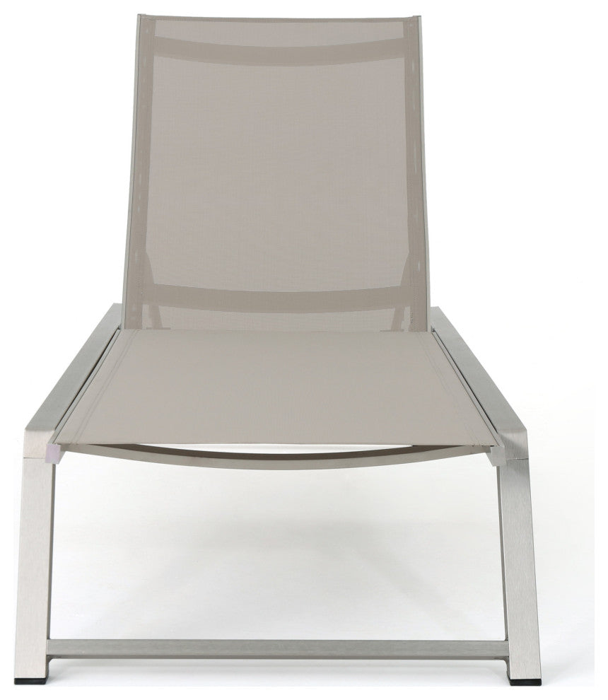 GDF Studio Santa Monica Outdoor Gray Mesh Chaise Lounge With Aluminum Frame, Set of 2
