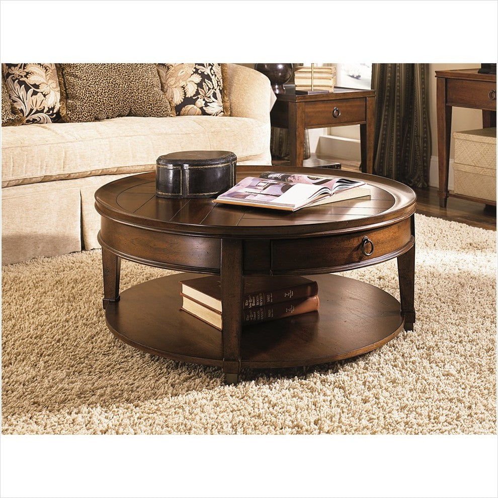 Hammary Sunset Valley Single-Drawer Round Cocktail Table, Brown 197-911