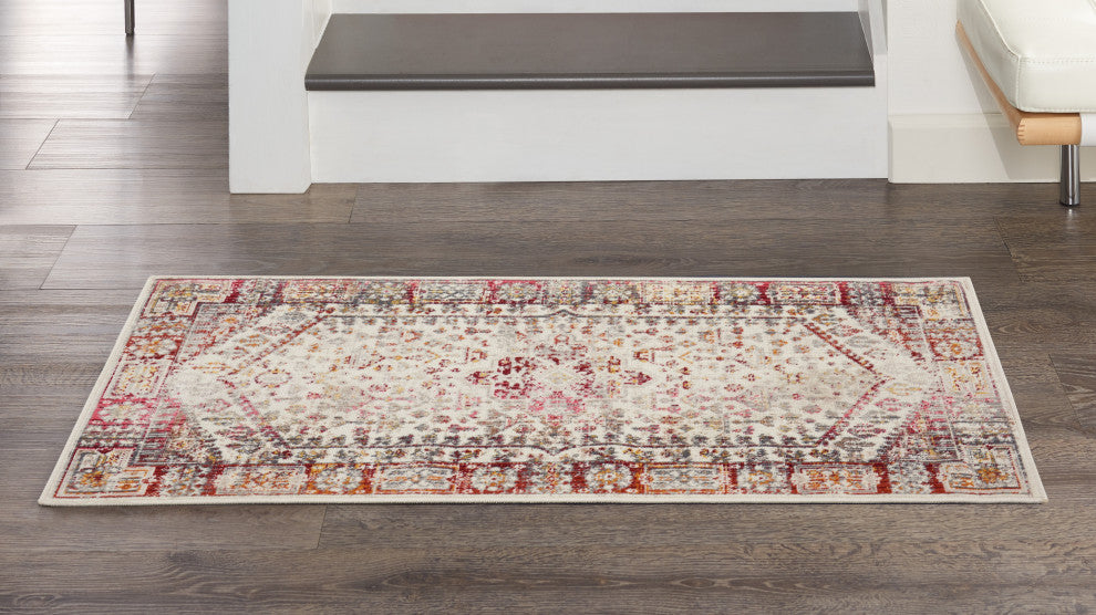Nourison Vintage Kashan 2' x 4' Ivory Red Vintage Indoor Area Rug