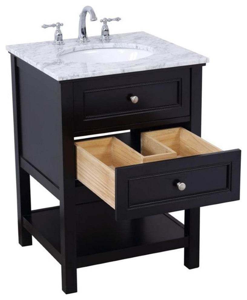 Elegant Decor Metropolis 24" Single Marble Top Bathroom Vanity in Black