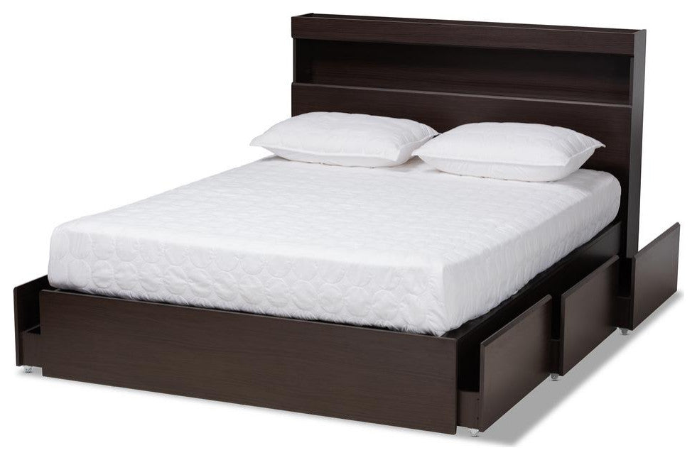 Blaine Dark Brown Finished Wood Queen Size 6-Drawer Platform Storage Bed