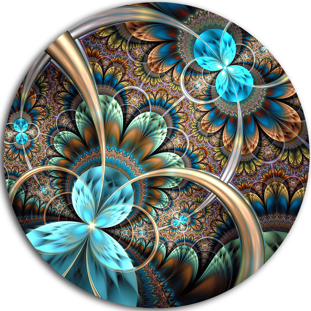 Light Blue Fractal Flower, Digital Art Floral Round Wall Art, 11"