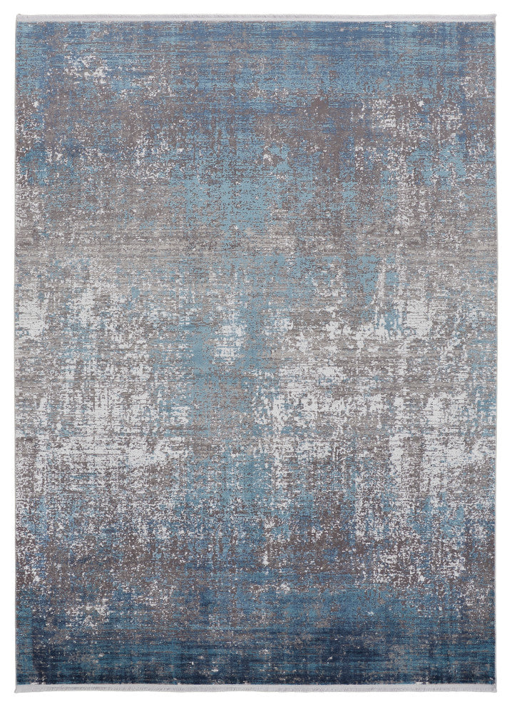 Weave & Wander Lindstra Rug, Blue/Silver Gray, 3ft-1in x 5ft Rug