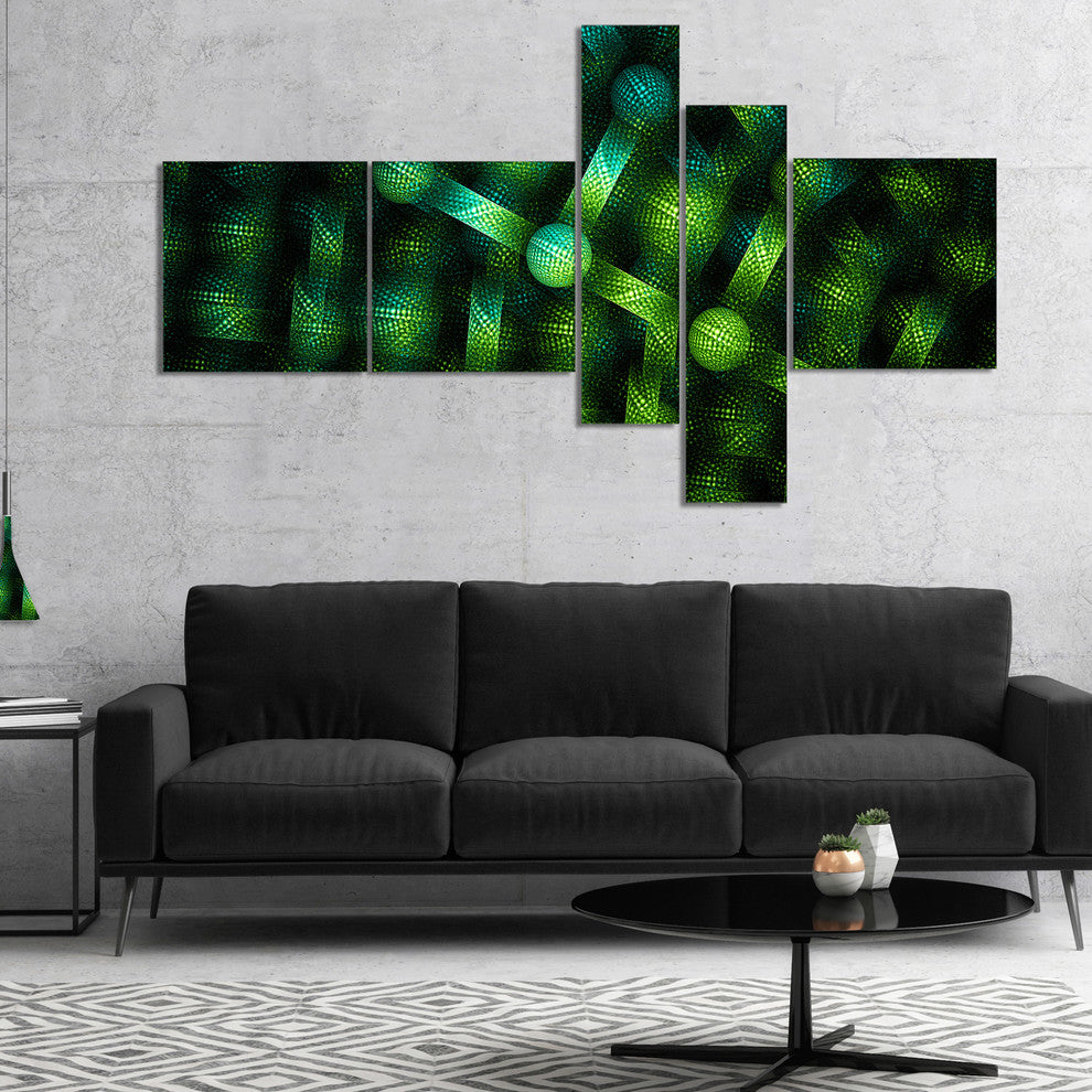Crystal Cell Green Steel Texture, Abstract Canvas Art Print, 60"x32", 5 panels