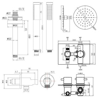 Fontana Sierra Round Ceiling Mount Ultra Thin Bathroom Shower Head Set