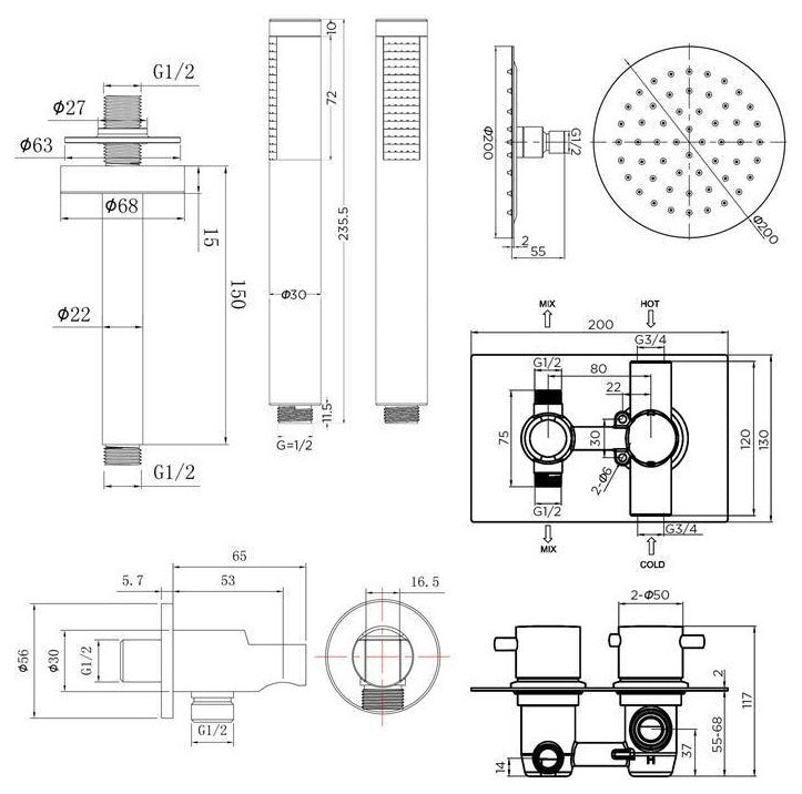 Fontana Sierra Round Ceiling Mount Ultra Thin Bathroom Shower Head Set