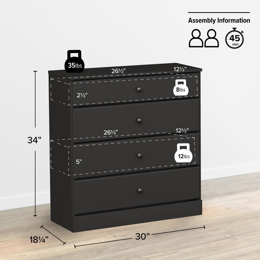 Prepac Astrid 4 Drawer Chest in Black