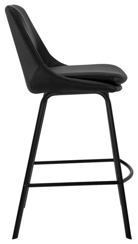 Carise Black Faux Leather and Black Metal Swivel 30" Bar Stool