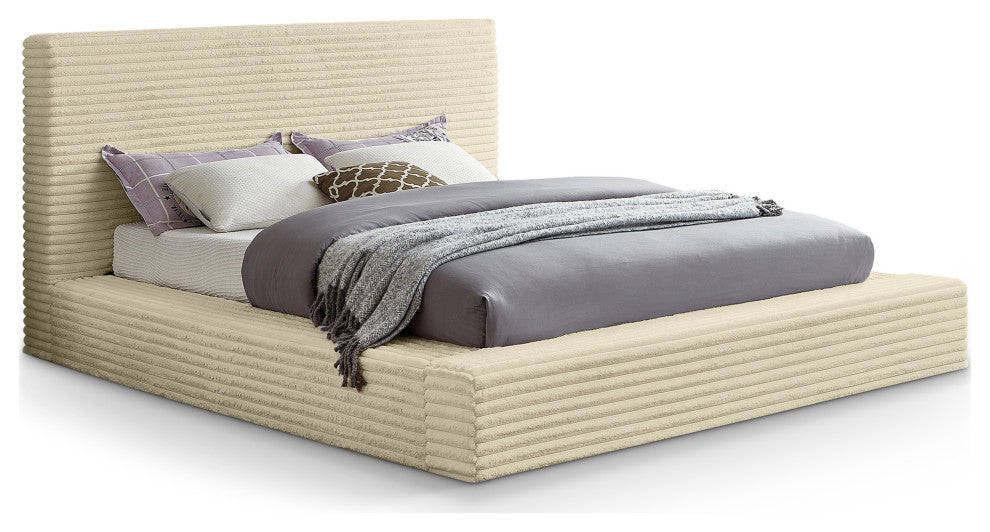 Dexter Upholstered Bed, Cream, King, Corduroy Fabric