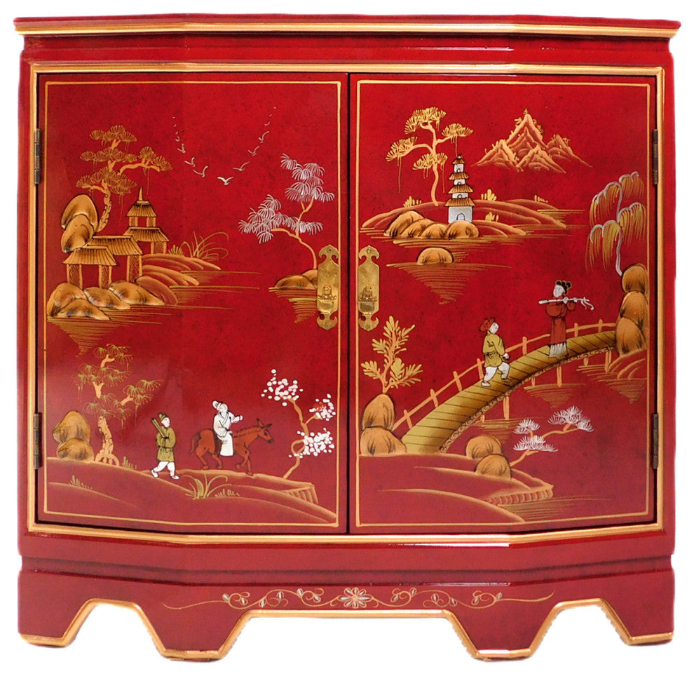 32" Tortoise Shell Red Oriental Cabinet