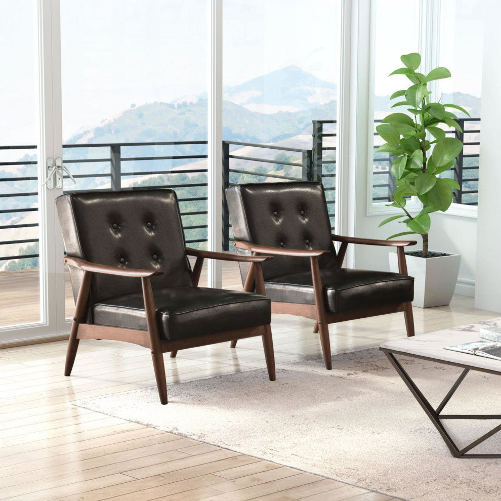 Armchair Accent Chair, Faux Vinyl Leather, Wood, Black, Walnut, Hospitality
