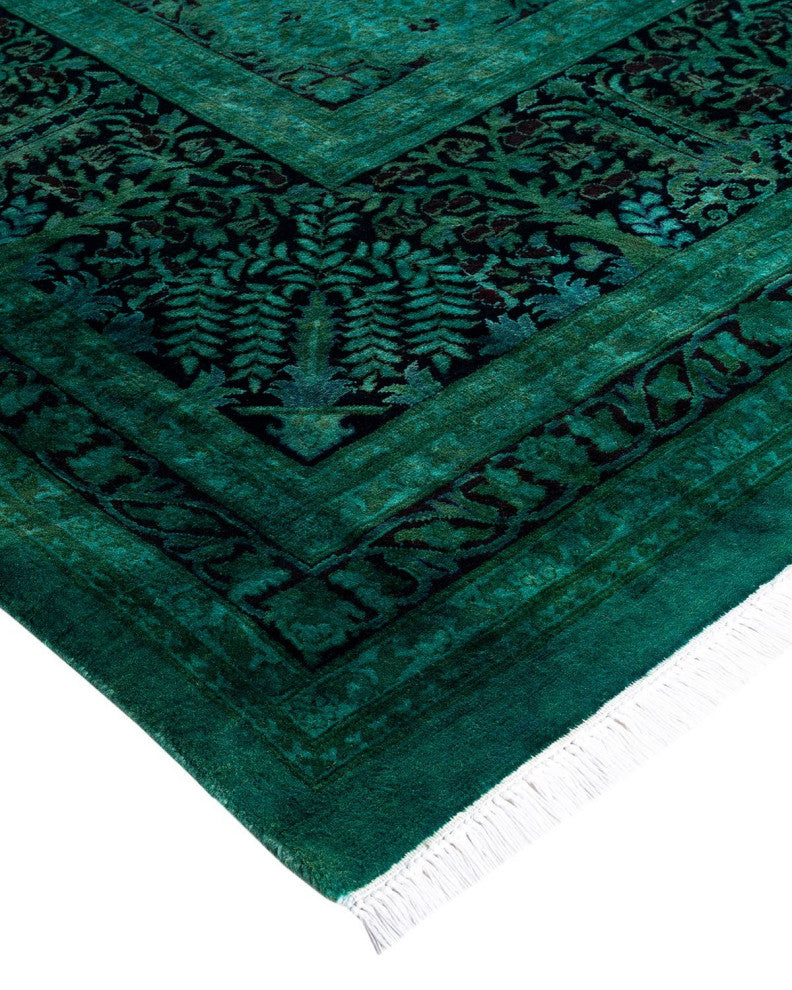 Overdyed, One-of-a-Kind Hand-Knotted Area Rug Green, 12'2"x17'10"
