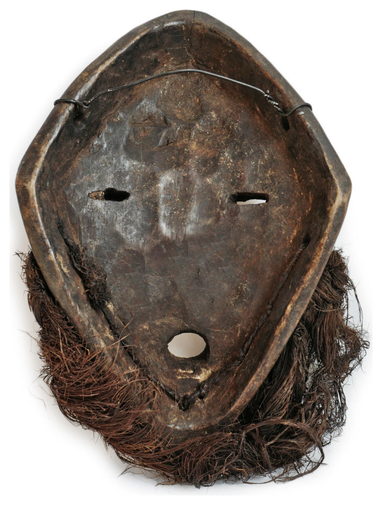 Consigned Vintage Wood and Raffia Lega Mask