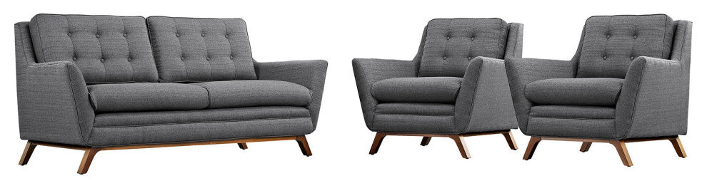 Beguile 3 Piece Upholstered Fabric Living Room Set, Gray