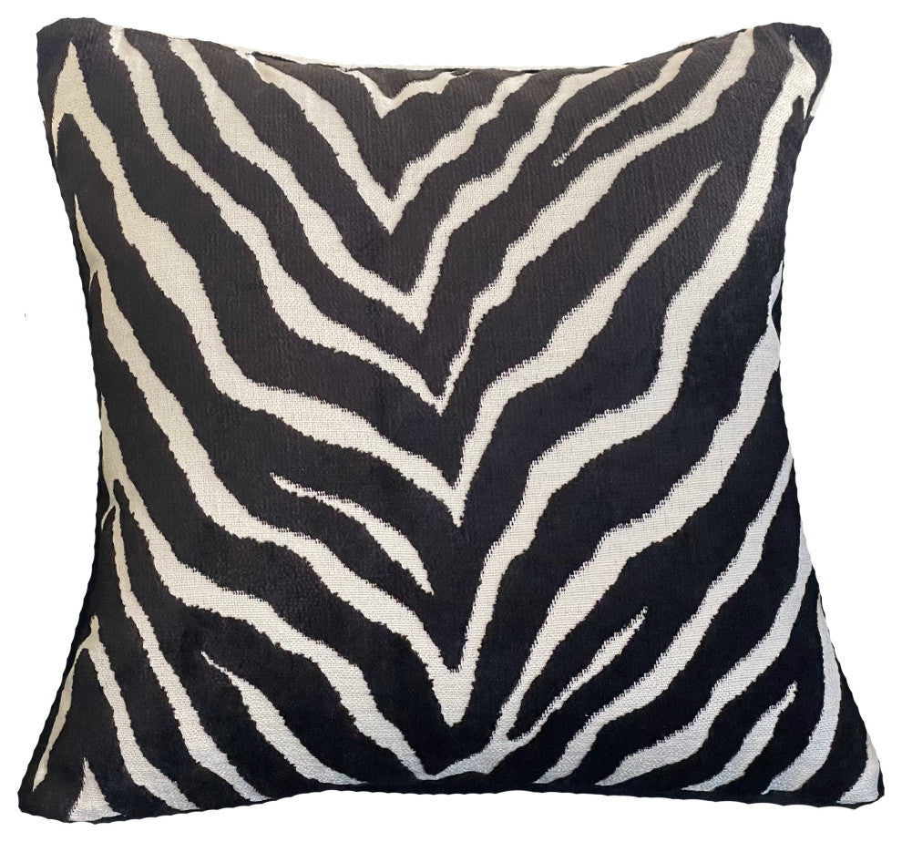 Plutus Black Zebra Black Animal Motif Luxury Throw Pillow, Double Sided  26"x26"