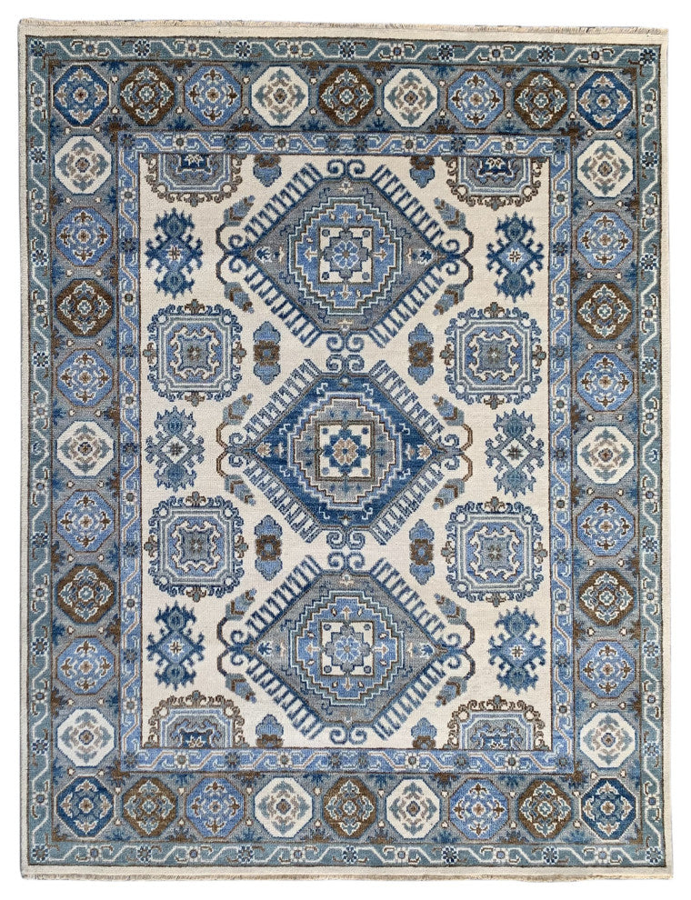 Ivory / SILVER Traditional Classic Kazak Collection Area Rug