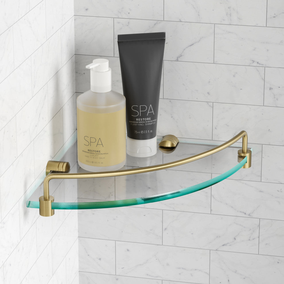Elie Bathroom Corner Shelf, Brushed Gold