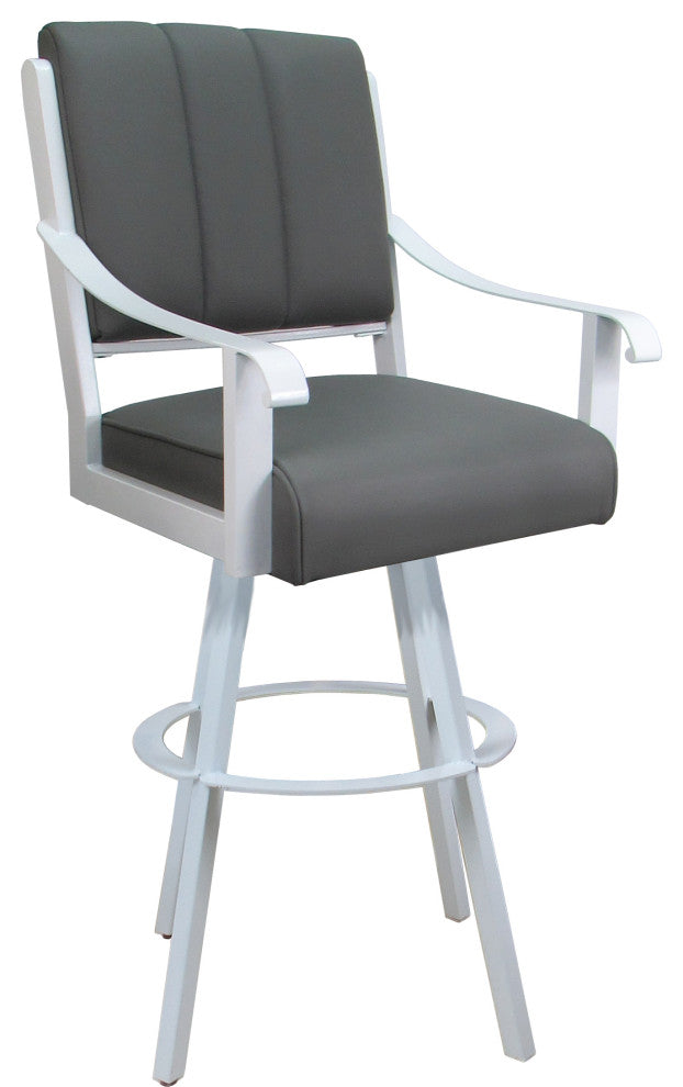 Leather Swivel Metal Bar Stool - Memphis on Warren Base, Gray Leather on White, 30"