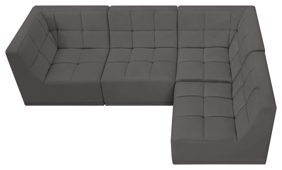 Relax Velvet Upholstered 4-Piece L-Shaped Modular Sectional, Grey