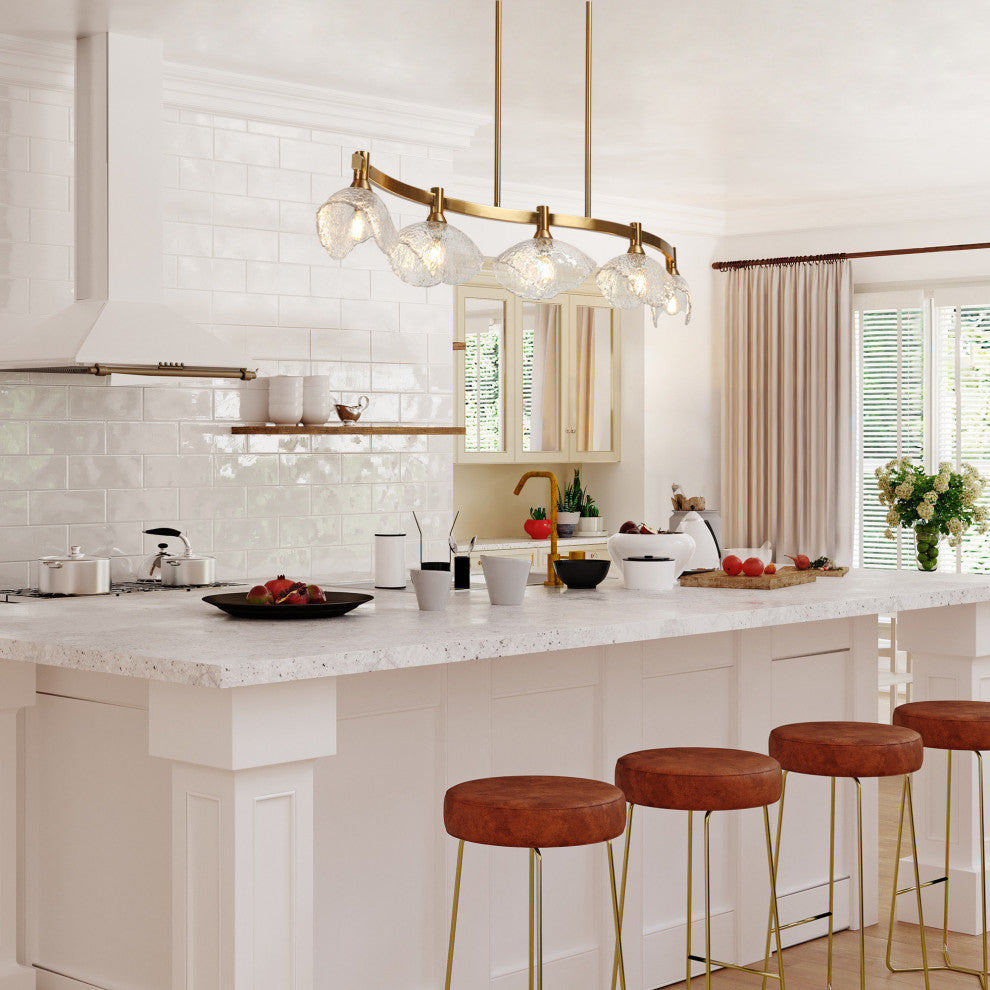 LNC Evangeline 5-Light 44.5" Modern Linear Glass Kitchen Island Light, Brass