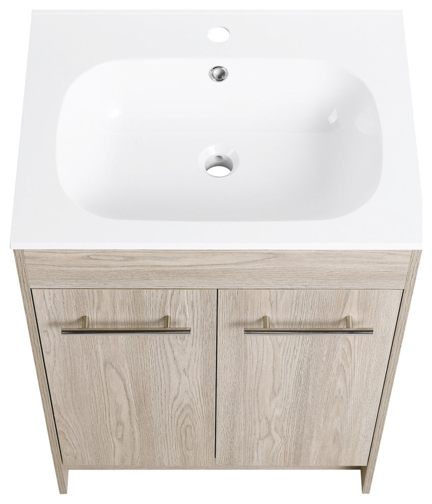 24 Inch Plywood Freestanding Bathroom Vanity With Resin Sink and Doors and shelf