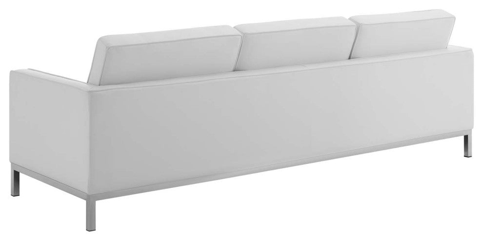 Loft Tufted Upholstered Faux Leather Sofa and Loveseat Set Silver White