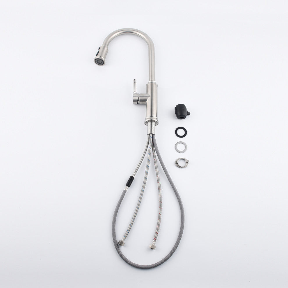 Wellfor Single Handle Pull Down Kitchen Sink Faucet, Brushed Nickel