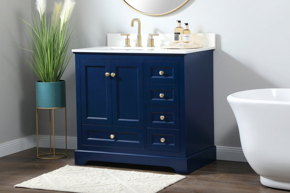 Elegant VF15536BL-BS 36"Single Bathroom Vanity, Blue With Backsplash