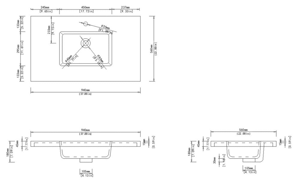 Dyconn Faucet 36 Inch Solid Surface Vanity Top