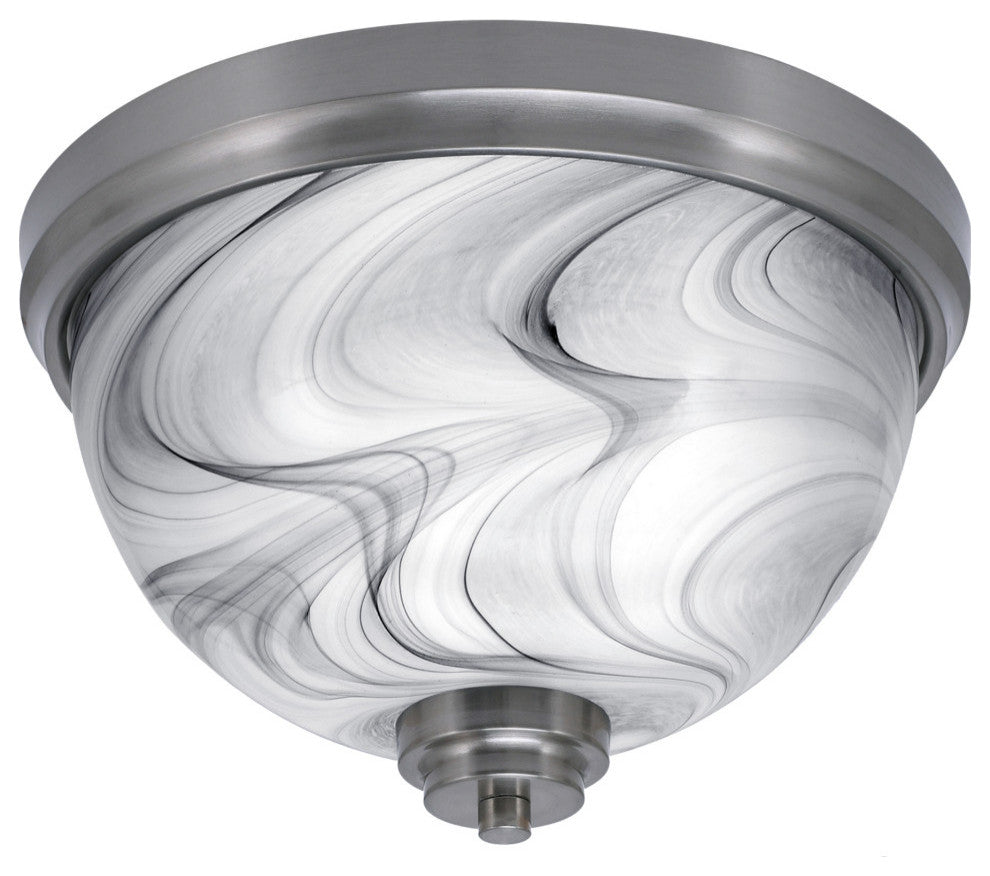 12" 2-Light Flush Mount Light, Brushed Nickel, Onyx Swirl Glass