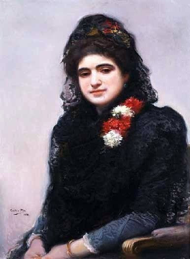 Cecilio Pla y Gallardo Mujer con Mantilla, Gallery Wrapped Canvas, 21"x28"