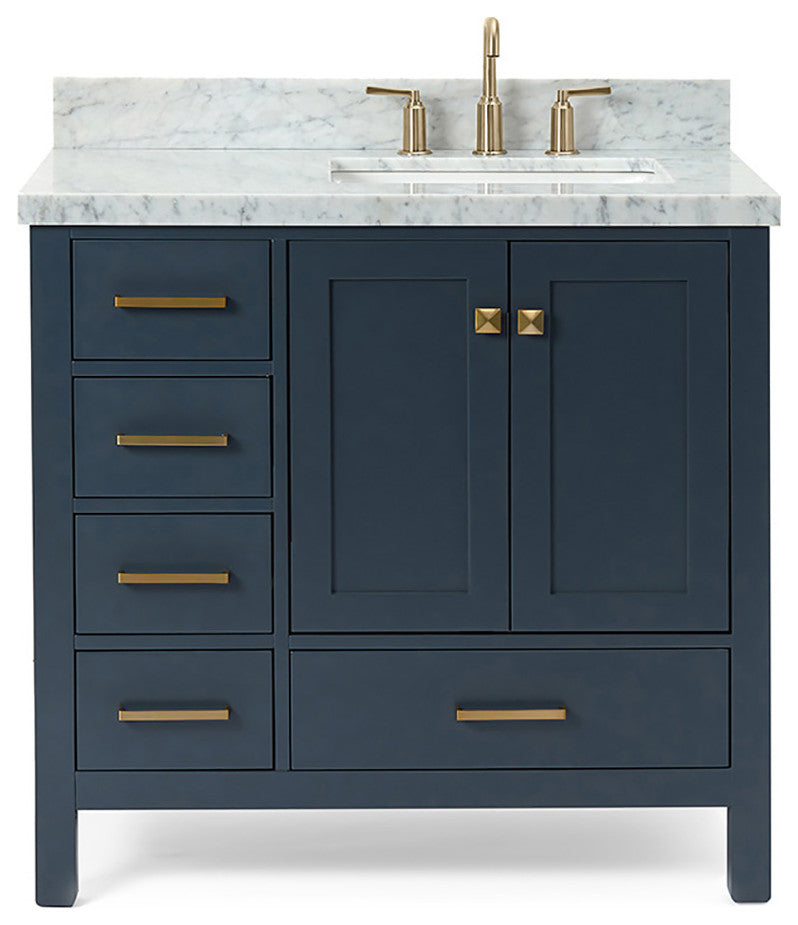ARIEL Cambridge 37" Right Offset Rectangle Sink Midnight Blue Vanity, No Mirror