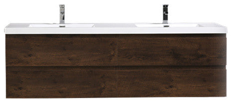 MOB 72" Double Sink Wall Mounted Vanity With Acrylic Sink, Rosewood
