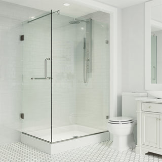 VIGO Pacifica 48"D x 36"W x 79"H Frameless Hinged Shower Enclosure, Brushed Nickel, Right Base