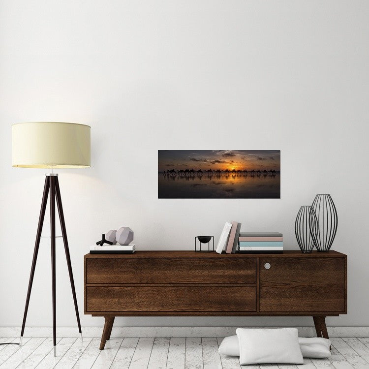"Sunset Camel Safari" Stretched Canvas Giclee by Louise Wolbers, 40x16"