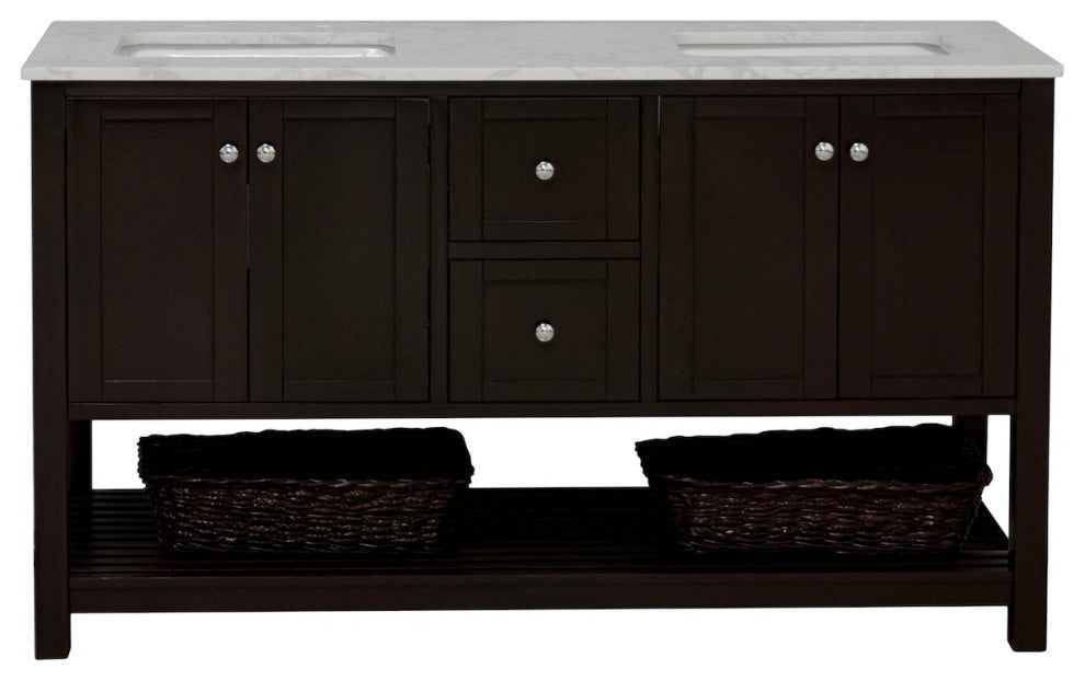 Lakeshore 60" Double Bathroom Vanity, Chocolate, Engineered Carrara