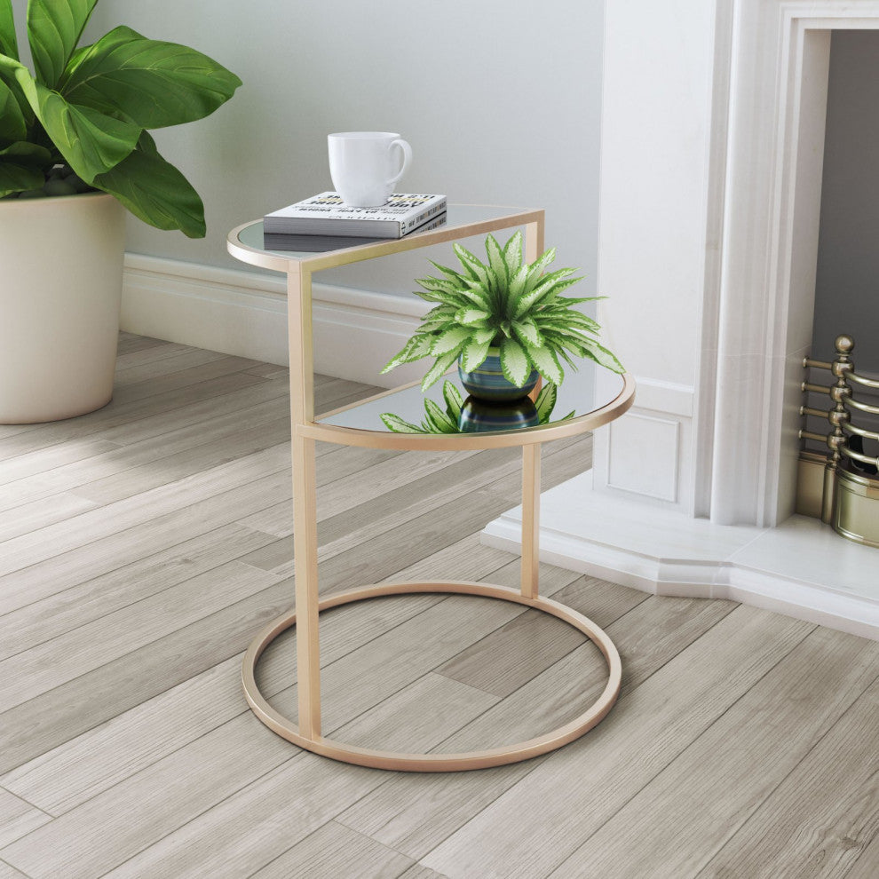 Sofa Side Table, Glass, Steel Metal, Gold, Living Lounge Cafe Lobby Hospitality