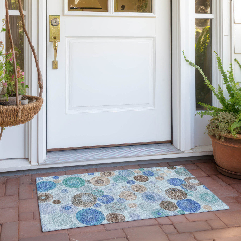 Machine Washable Indoor/Outdoor Chantille ACN1896 Teal 1'8" x 2'6" Rug
