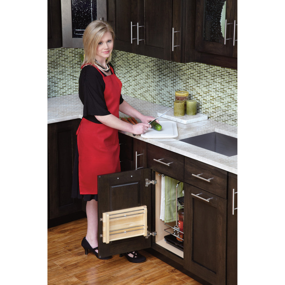 Wood Door Mount Cutting Board With Polymer Cutting Board, 14.75"