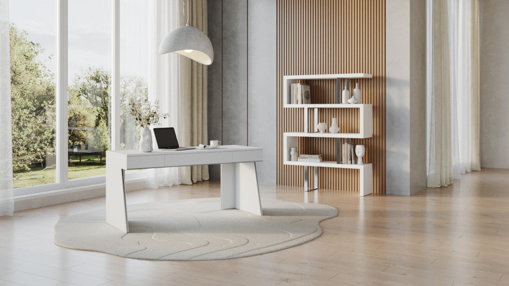 Modrest Maze Modern Geometric Bookcase, White