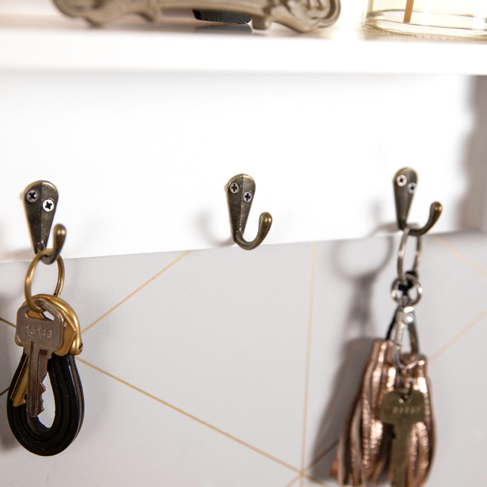 Danya B. Utility Shelf With Pocket and Hanging Hooks, White