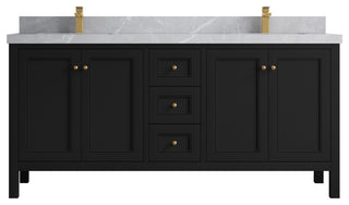 Nashville 72" Double Sink Bath Vanity, Black 2" Pearl Light Gray