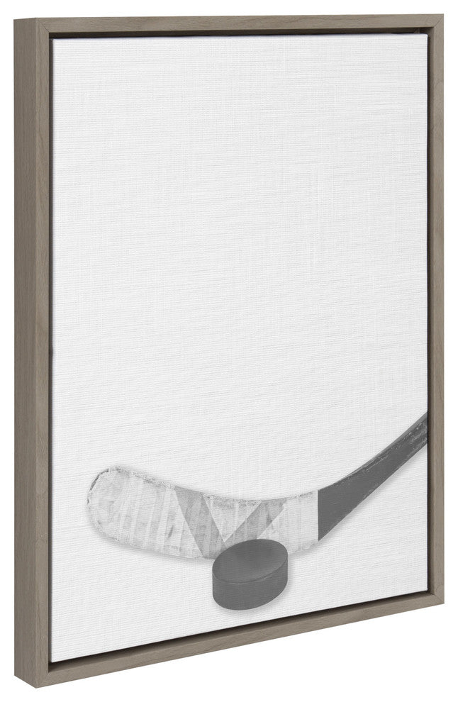 Sylvie Hockey Stick And Puck Portrait Framed Canvas , Gray 18x24