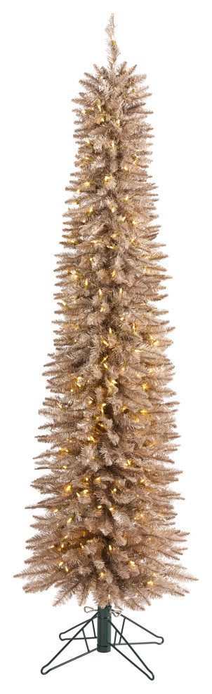 6' Champagne Pencil Faux Xmas Tree W/ Multifunction Lights & Bendable Branches
