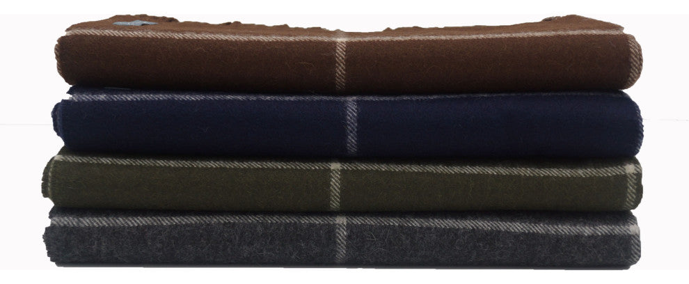 100% Baby Alpaca Squares Throw, All Natural, Olive Green